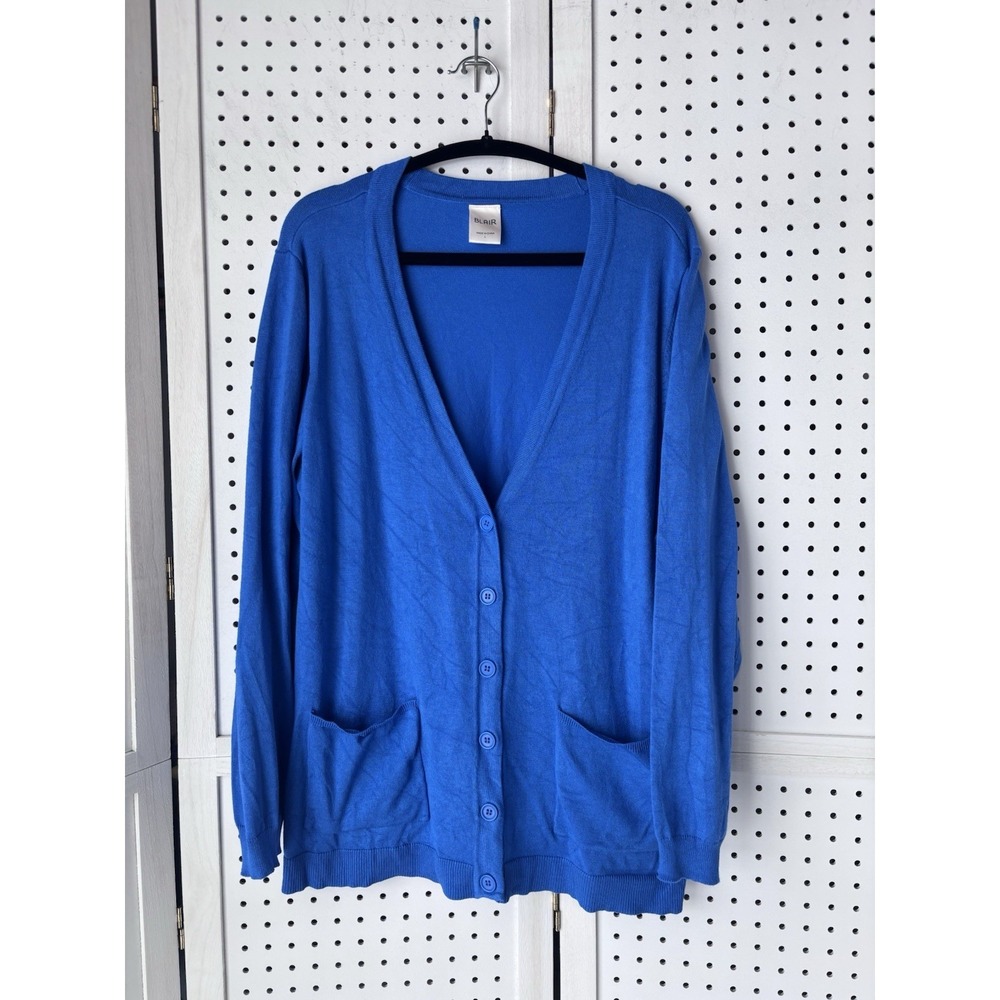 Blair Women's Lg V Neck Button Cardigan Sweater‎ Blue Rayon Poly Pockets